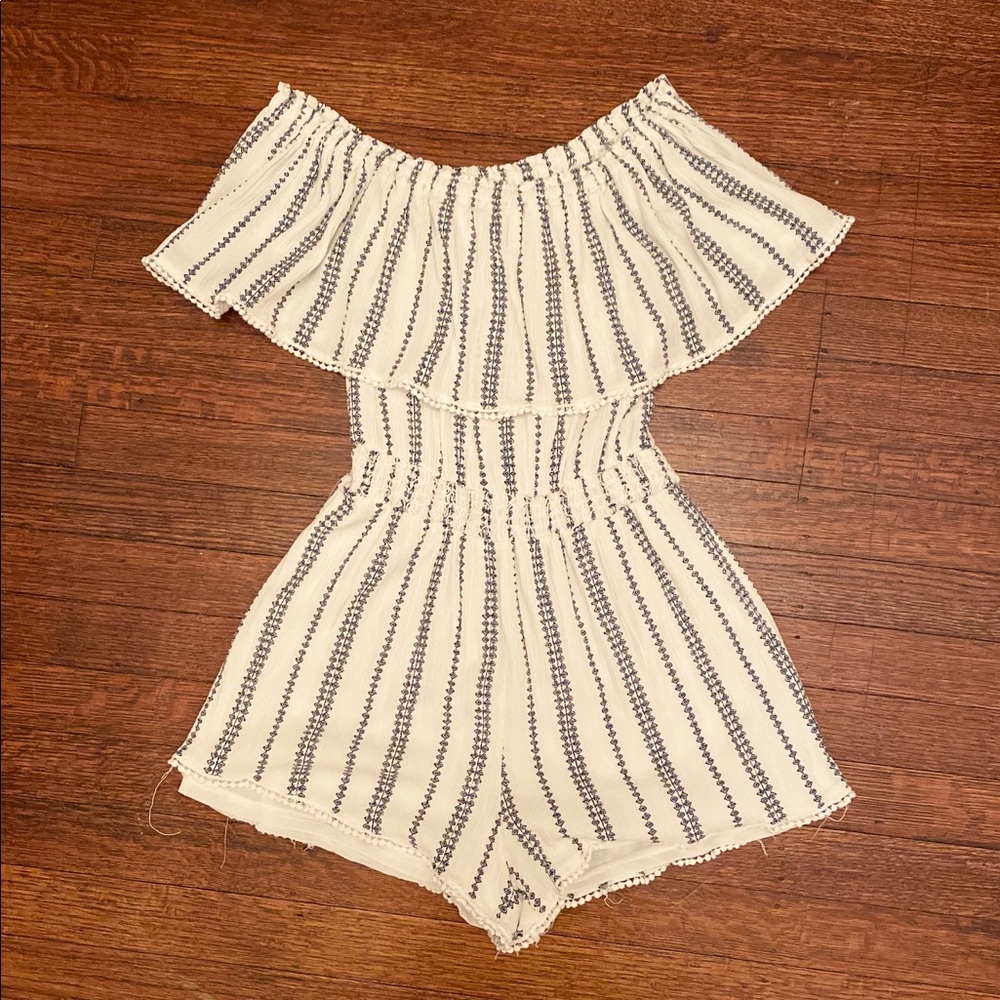 Lulus Striped of the Shoulder Romper